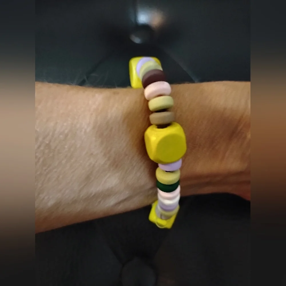 Whimsical Colorful Beaded Kids Bracelet On Elastic String